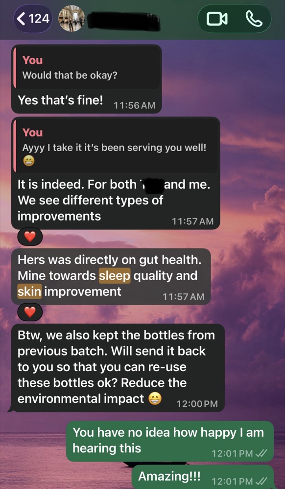 Customer message: improvements to gut health, sleep quality and skin